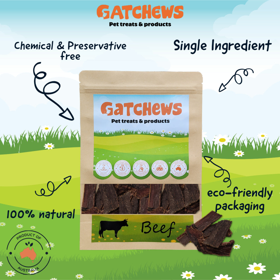Gatchews Natural Beef Jerky Natural Dog Treats 100g (6072374329505)